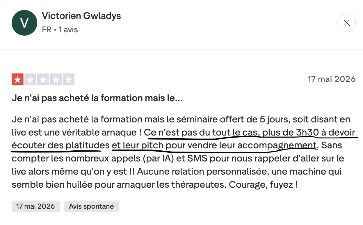 Avis Trustpilot 1 étoile sur un challenge de 5 jours